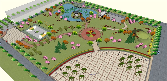 某现代详细公园景观规划设计su模型