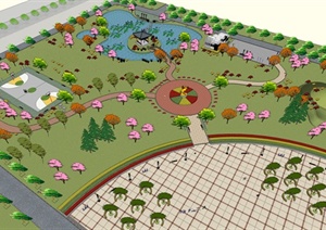 某现代详细公园景观规划设计SU(草图大师)模型