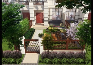 某现代住宅庭院景观设计SU(草图大师)模型（含效果图）