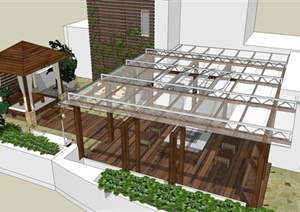 某现代中式屋顶花园景观SU(草图大师)模型