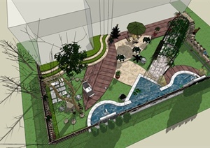 现代风格私家庭院景观SU(草图大师)模型