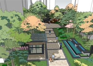 简约中式住宅区景观设计SU(草图大师)模型