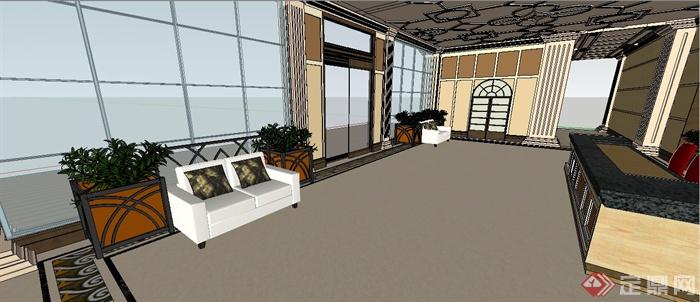 新古典售楼处大厅室内设计su模型(3)