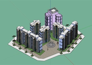 多栋住宅小区建筑设计规划设计SU(草图大师)模型