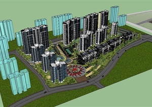 某现代风格完整的住宅小区规划设计SU(草图大师)模型