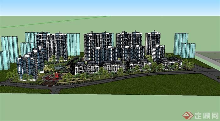 某现代风格完整的住宅小区规划设计su模型(3)