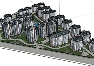 现代风格多层住宅小区建筑SU(草图大师)模型