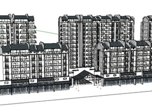 现代中式多层及小高层商住楼建筑SU(草图大师)模型