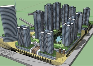 某综合住宅小区建筑规划SU(草图大师)模型