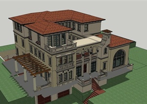 某欧式风格别墅单体建筑设计SU(草图大师)模型