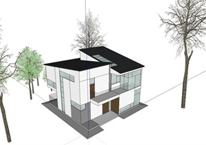 现代简约独栋别墅单体建筑设计SU(草图大师)模型