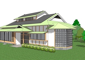 日式风格别墅单体建筑设计SU(草图大师)模型