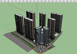 某现代风格高层住宅小区建筑及景观规划设计SU(草图大师)模型
