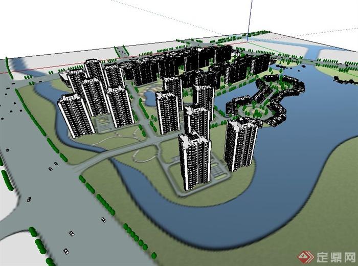 某滨河住宅小区规划设计su模型(2)