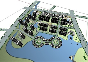 某滨河住宅小区规划设计SU(草图大师)模型