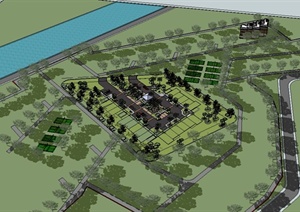 现代独特住宅小区部分景观规划设计SU(草图大师)模型