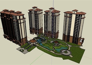 某欧式住宅小区建筑及景观规划设计SU(草图大师)模型