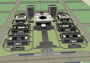 某现代风格政府行政中心建筑楼群设计SU(草图大师)模型