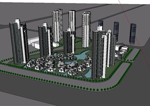 现代风格完整住宅小区建筑及景观规划设计SU(草图大师)模型