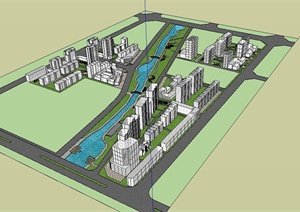 某现代简单的住宅小区规划设计SU(草图大师)模型