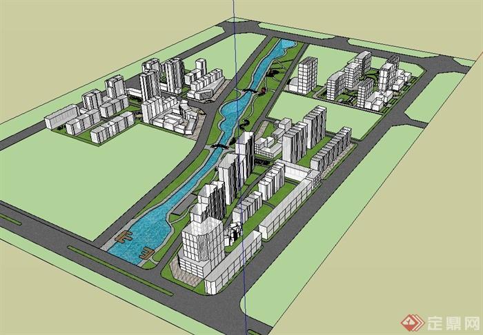 某现代简单的住宅小区规划设计su模型(1)