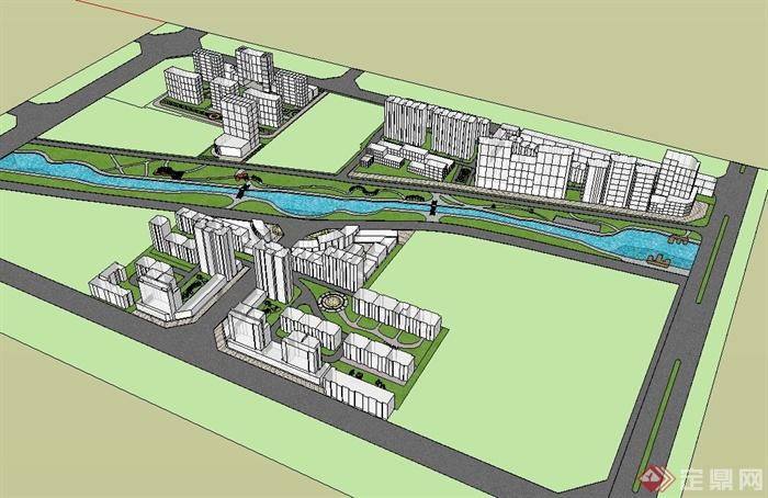 某现代简单的住宅小区规划设计su模型(2)