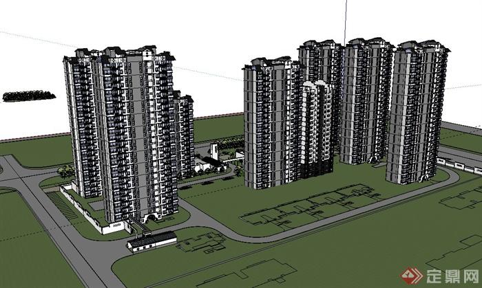 现代中式风格住宅小区建筑及景观规划设计su模型(3)