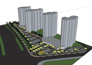 某现代商业住宅小区景观设计SU(草图大师)模型