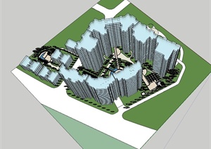 某现代风格详细的住宅小区景观规划设计SU(草图大师)模型