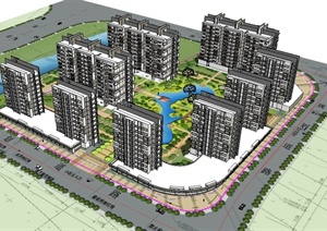 现代风格详细住宅小区规划及建筑设计SU(草图大师)模型
