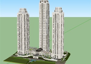 某新古典风格高层商业住宅小区建筑设计SU(草图大师)模型