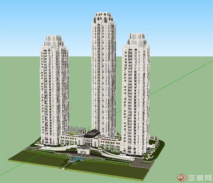 某新古典风格高层商业住宅小区建筑设计su模型(1)