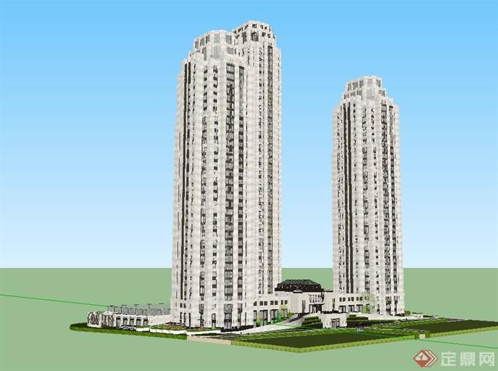 某新古典风格高层商业住宅小区建筑设计su模型(3)