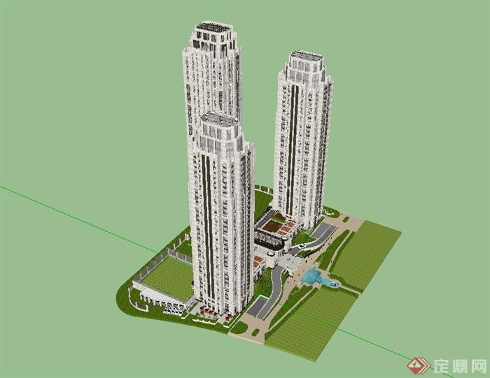 某新古典风格高层商业住宅小区建筑设计su模型(2)