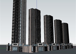 现代沿街高层商住楼建筑SU(草图大师)模型
