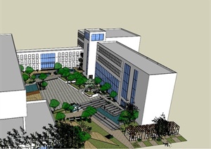 现代办公楼前景观设计SU(草图大师)模型