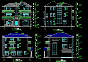 北美风格三层别墅住宅建筑设计图