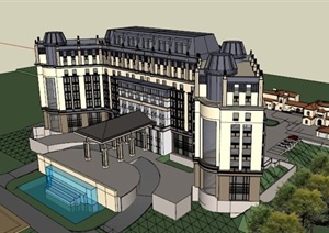 西式风格多层酒店建筑SketchupSU(草图大师)模型