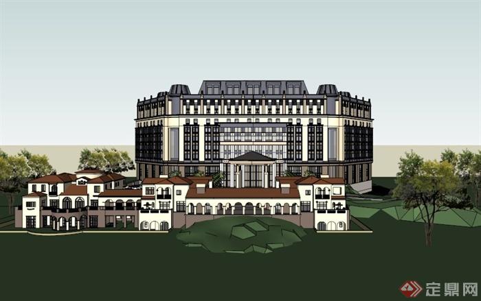 西式风格多层酒店建筑Sketchup草图大师模型(3)