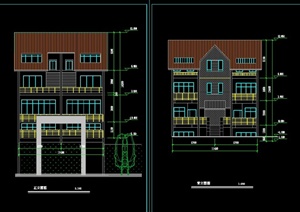 北美风格多层双拼别墅建筑设计cad方案图