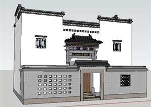 两栋传统徽派民居建筑设计SU(草图大师)模型