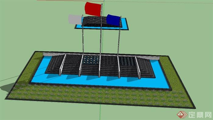 某现代风格中心水景设计su模型(3)