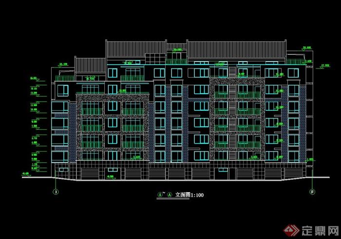 北美风格多层住宅楼建筑设计cad方案图(2)