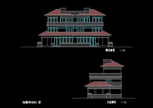 北美风格三层双拼别墅建筑设计cad方案图