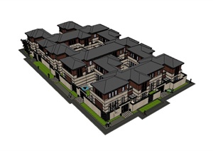 新古典风格合院式住宅建筑设计SU(草图大师)模型
