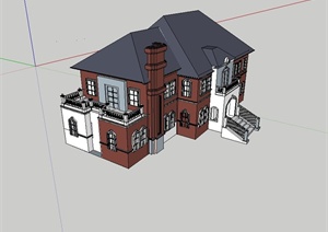 某美式独栋别墅住宅楼建筑设计SU(草图大师)模型