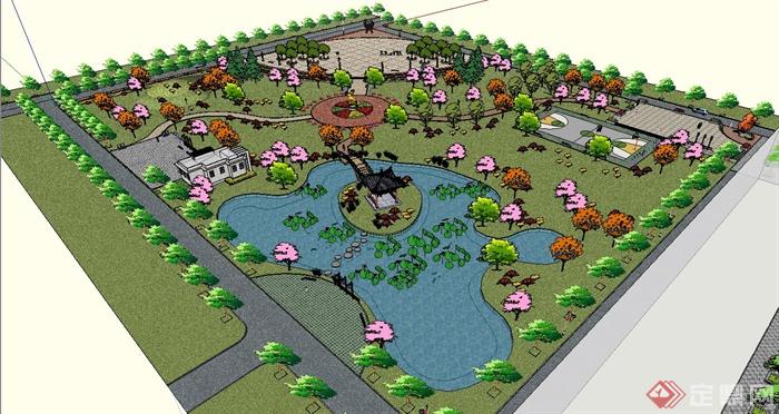 某现代详细公园景观规划设计su模型(4)