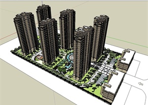 新古典风格高层住宅小区建筑及景观规划设计SU(草图大师)模型