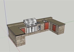 某现代室外庭院烧烤台设计SU(草图大师)模型