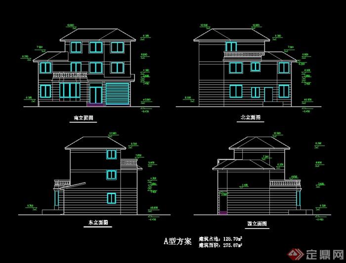 某北美风格详细独栋别墅楼建筑设计cad方案图(1)